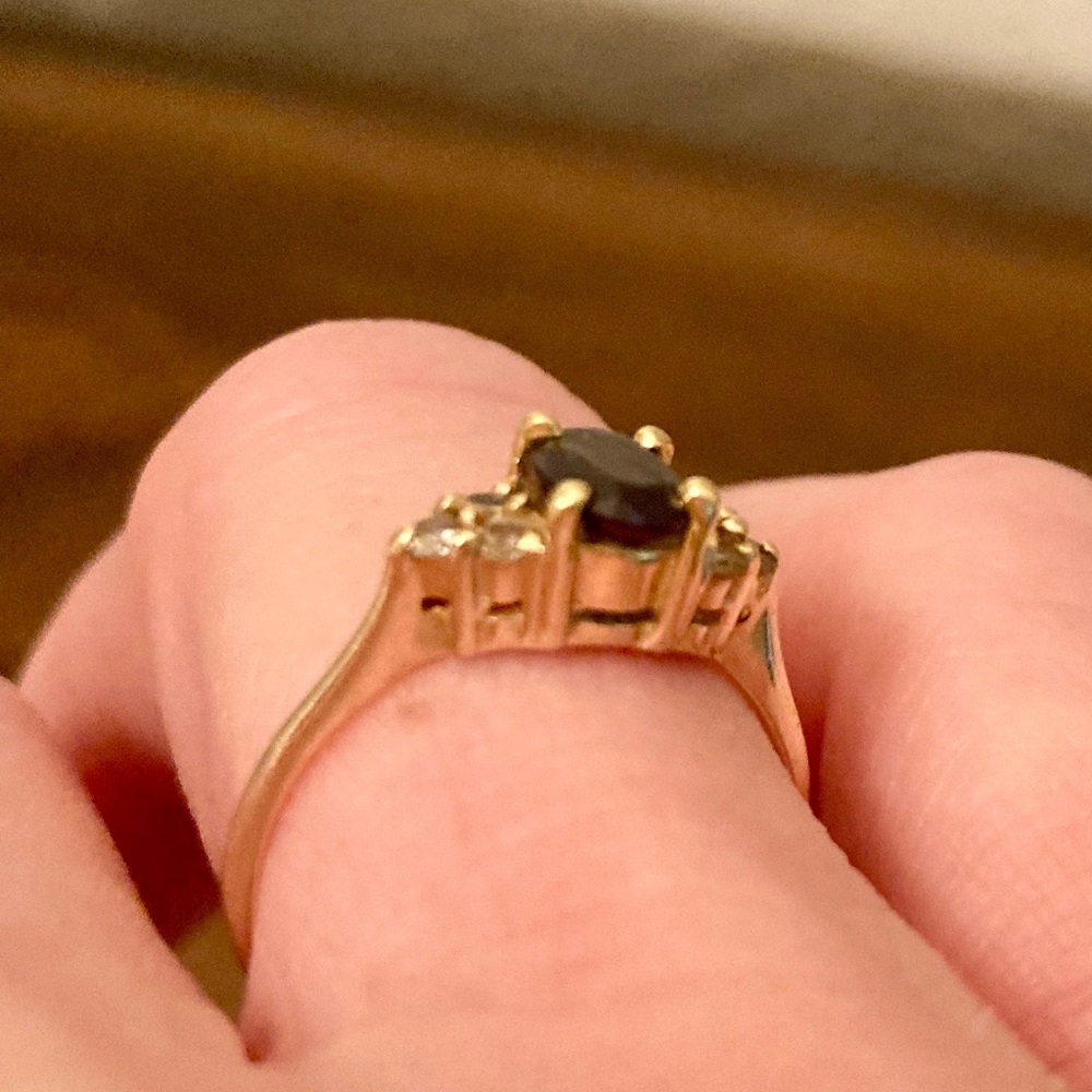 Blue Saphire Diamond 14K Gold Ring Size 7